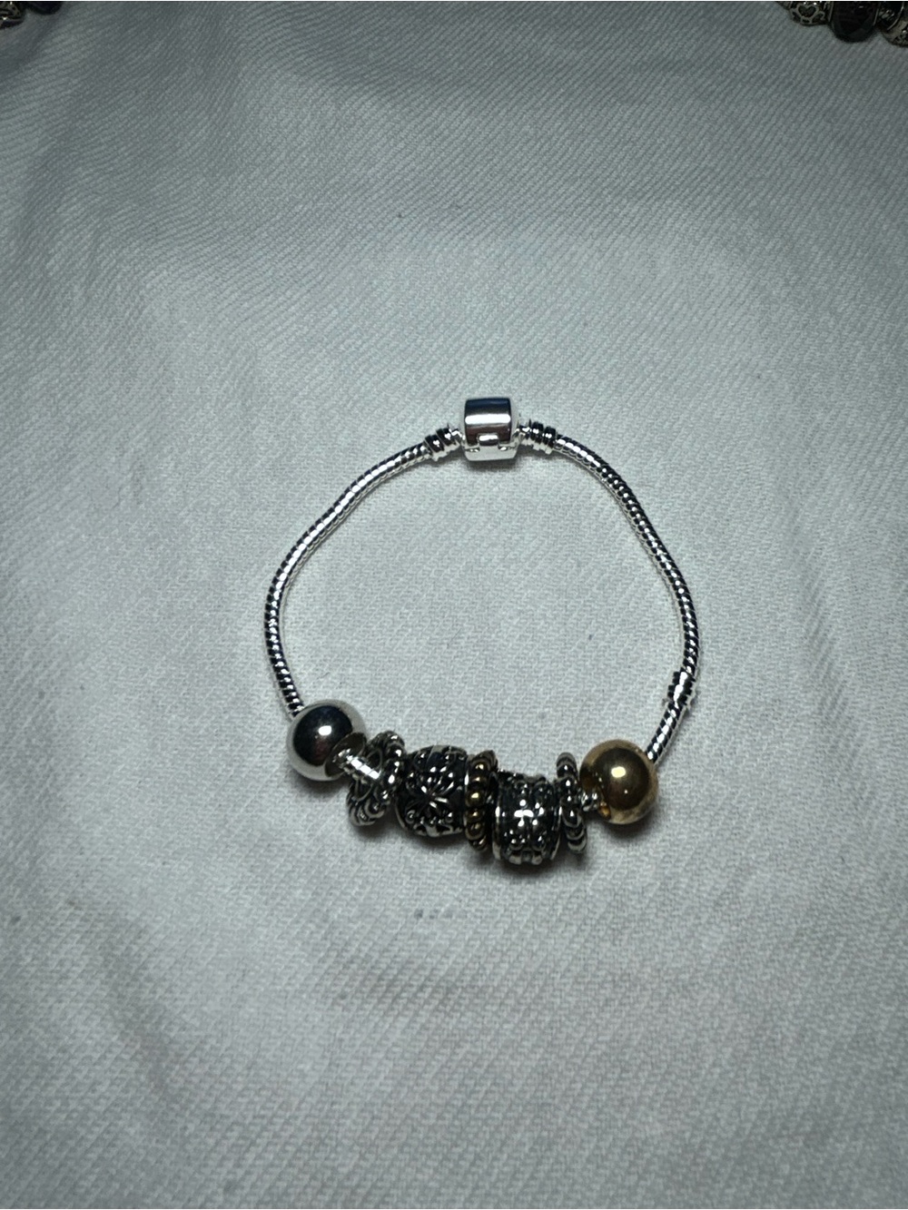 Pandora-style Silver Charm Bracelet with Gold Accent Bead